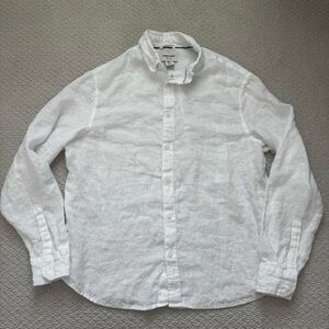 100% linen Classic White Casual Button-Down Shirt